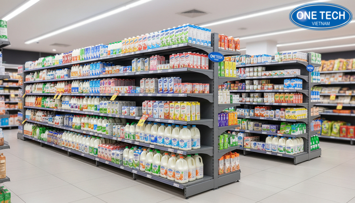 Phân loại kệ siêu thị trưng bày sữa Các loại kệ siêu thị trưng bày sữa phổ biến như kệ đơn kệ đôi kệ góc