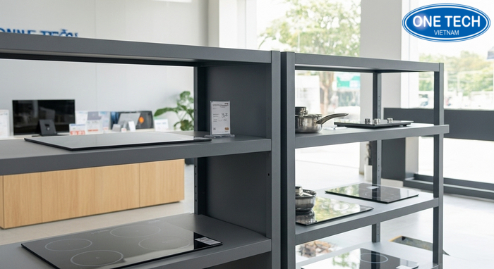 Tư vấn lựa chọn kệ trưng bày bếp từ theo mặt bằng và phong cách showroom tại Đà Nẵng