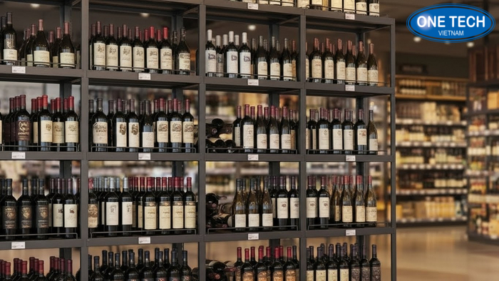 Cum ke modular trung bay ruou Cum ke modular sau khi ghep hoan chinh cho khu trung bay ruou