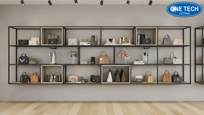 Kệ treo tường module linh hoạt mở rộng theo mùa và theo bộ sưu tập túi xách