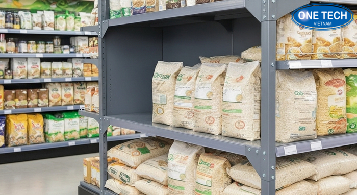 Checklist chọn kệ sắt trưng bày gạo bền chắc Checklist chọn kệ trưng bày gạo gồm tải trọng, mâm kệ, sơn tĩnh điện, liên kết ốc