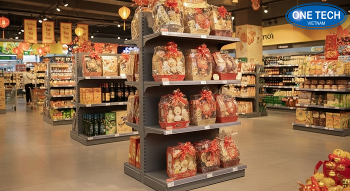 Kệ đa năng kết hợp trưng bày quà biếu và sản phẩm bán kèm