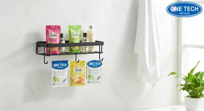 Kệ treo dầu gội dạng túi trong phòng tắm gia đình giúp tiết kiệm diện tích
