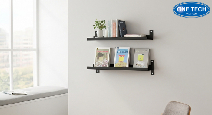 Kệ treo tường trưng bày tạp chí giúp không gian thoáng và dễ vệ sinh