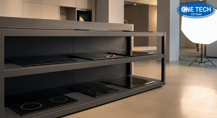 Kệ trưng bày bếp từ phong cách tối giản, sang trọng cho showroom