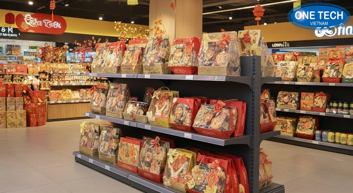 Kệ trưng bày giỏ quà Tết chịu tải tốt cho giỏ quà nặng