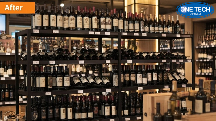 Before After khi su dung ke trung bay ruou Before After goc trung bay ruou truoc va sau khi lap ke