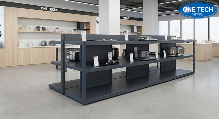 Bố trí kệ bếp từ theo lối đi và tầm nhìn, đảm bảo khách thao tác thử thuận tiện