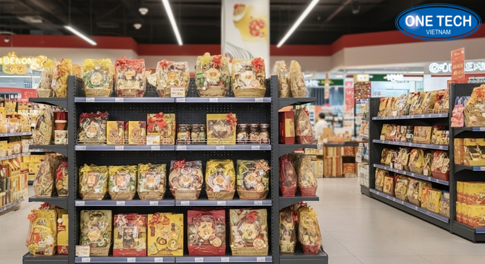 Gợi ý layout khu trưng bày giỏ quà Tết theo quy mô cửa hàng