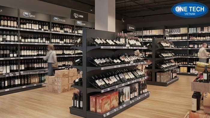 Layout loi di khi bo tri ke trung bay ruou Layout don gian minh hoa loi di an toan quanh ke ruou