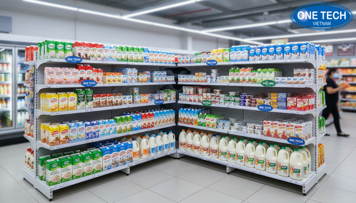 Mẫu kệ góc kệ chữ L trưng bày sữa Mẫu kệ góc và kệ chữ L dùng cho quầy sữa