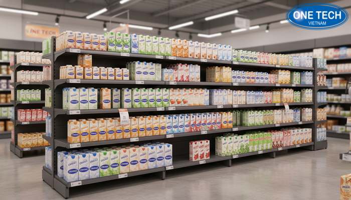 Mẫu kệ thẳng trưng bày sữa Mẫu kệ thẳng trưng bày sữa hộp trong siêu thị mini
