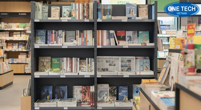 Mẫu kệ trưng bày sách báo OneTech phù hợp nhà sách và siêu thị tại Đà Nẵng