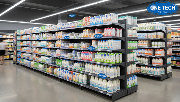 Thiết kế 3D kệ trưng bày sữa Mô phỏng 3D khu kệ trưng bày sữa theo mặt bằng cửa hàng