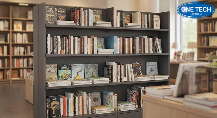 Minh họa chiều cao chiều sâu ngăn kệ phù hợp sách báo và tạp chí