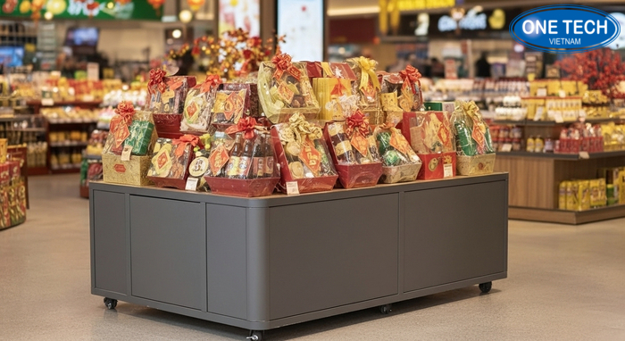 Ụ trưng bày có bánh xe linh hoạt cho khu quà biếu Tết