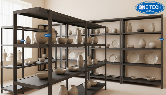 Bảng kích thước tham khảo cho các dòng kệ trưng bày gốm sứ phổ biến