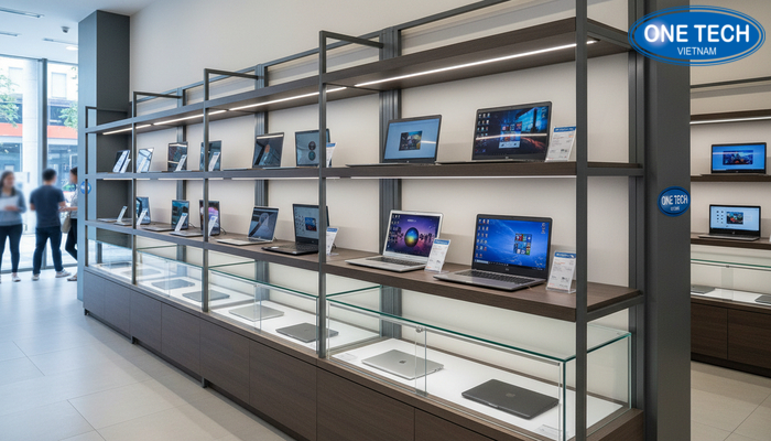 Biểu đồ so sánh ưu nhược điểm các loại kệ trưng bày laptop