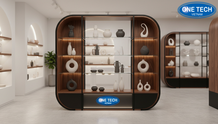 Bộ sưu tập kệ phối vật liệu gỗ kính kim loại tăng tính thẩm mỹ và an toàn