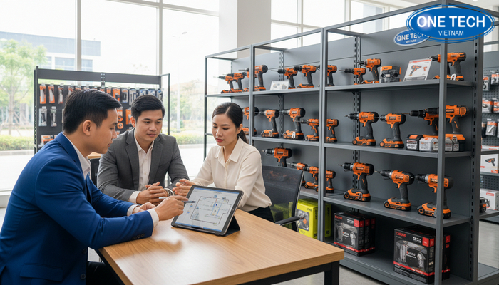 Tư vấn kệ trưng bày máy khoan Đội ngũ tư vấn cấu hình kệ trưng bày máy khoan theo mặt bằng