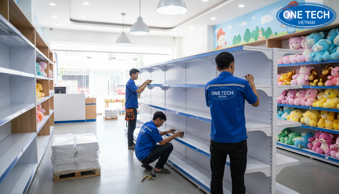 Hình ảnh minh họa giao nhận và lắp đặt kệ trưng bày gấu bông tại Đà Nẵng