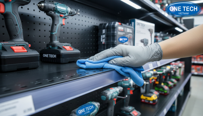 Bảo quản kệ trưng bày máy khoan Hướng dẫn vệ sinh và chống rỉ cho kệ trưng bày dụng cụ