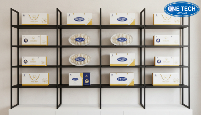 Kệ đa tầng yến sào Kệ đa tầng áp tường tối ưu không gian cho showroom yến sào