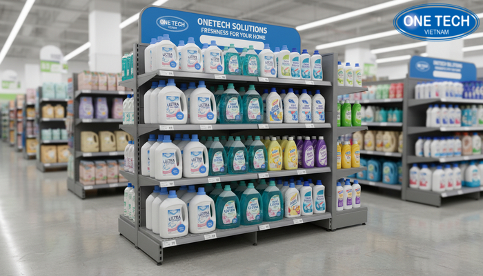 Kệ khuyến mãi trưng bày nước giặt Kệ khuyến mãi nhỏ gọn trưng bày nước giặt tạo điểm nhấn trong cửa hàng