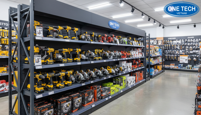 Kệ tích hợp khoan cắt Kệ trưng bày tích hợp máy khoan và máy cắt trong cửa hàng chuyên dụng