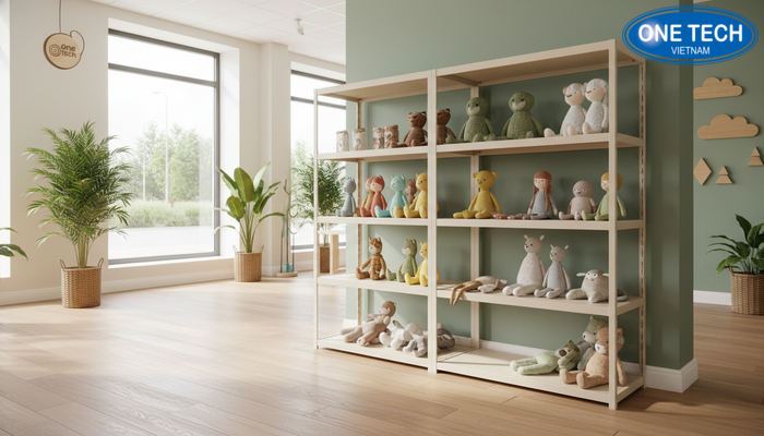 Mẫu kệ trưng bày gấu bông theo hướng thiết kế xanh, vật liệu bền vững