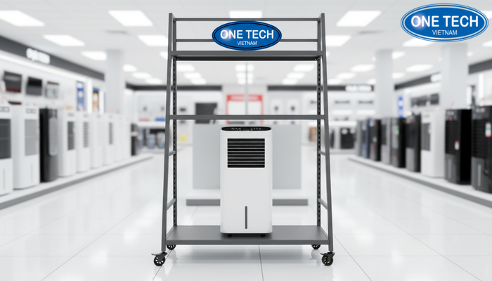 Kệ trưng bày máy lạnh di động tiện lợi Kệ trưng bày máy lạnh di động tiện lợi có bánh xe và khoá an toàn