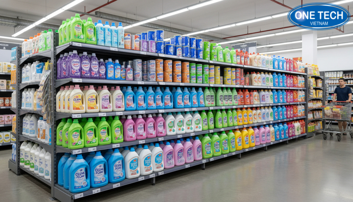 Các loại kệ trưng bày nước giặt phổ biến Các loại kệ trưng bày nước giặt phổ biến cho siêu thị và cửa hàng