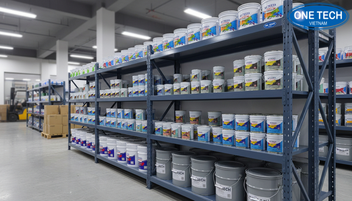 Kệ V lỗ thép sơn tĩnh điện dùng để thùng sơn nước tải trọng cao