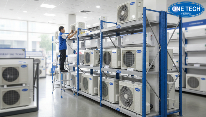 Lắp đặt kệ thép chịu lực trưng bày máy lạnh Lắp đặt kệ thép chịu lực khu trưng bày máy lạnh đảm bảo cân bằng và an toàn