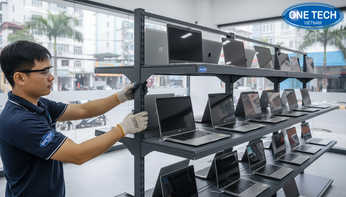 Kỹ thuật lắp đặt kệ trưng bày laptop tận nơi tại Đà Nẵng