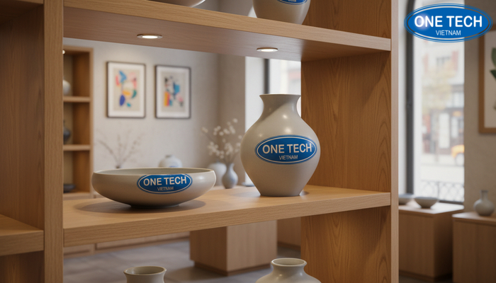 Mẫu kệ gỗ bày đồ gốm sứ phong cách ấm áp