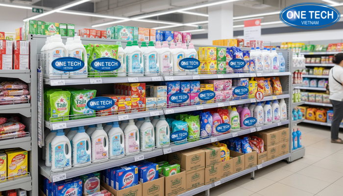 Kệ trưng bày nước giặt thiết kế modular Mẫu kệ trưng bày nước giặt modular hiện đại dễ lắp ghép