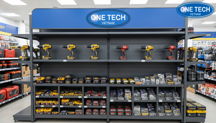 Ngăn phụ kiện cho kệ trưng bày máy khoan Ngăn để pin sạc và mũi khoan trên kệ trưng bày dụng cụ