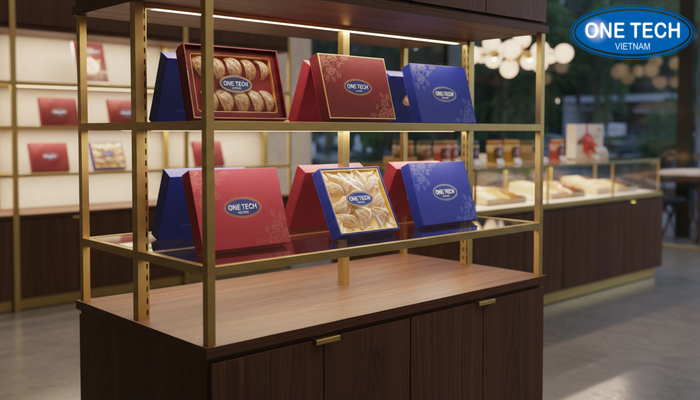 Ánh sáng cho tủ trưng bày yến sào Phối ánh sáng với tủ trưng bày yến sào giúp hộp quà nổi bật và sang hơn