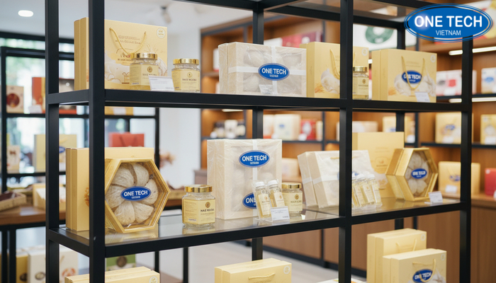 Sản xuất kệ trưng bày yến sào OneTech Quy trình sản xuất kệ trưng bày yến sào đảm bảo độ bền và hoàn thiện bề mặt