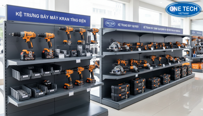Showroom kệ trưng bày máy khoan Đà Nẵng Khu trưng bày mẫu kệ tại showroom ở Đà Nẵng
