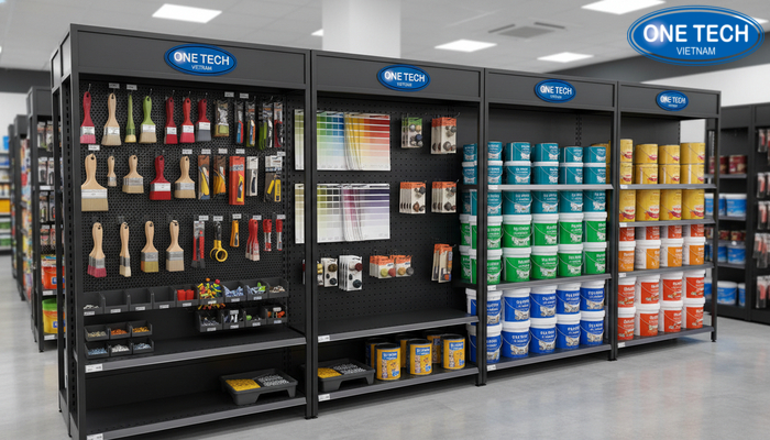 So sánh kệ lưng lưới, lưng tôn đột lỗ và lưng tôn liền cho cửa hàng sơn