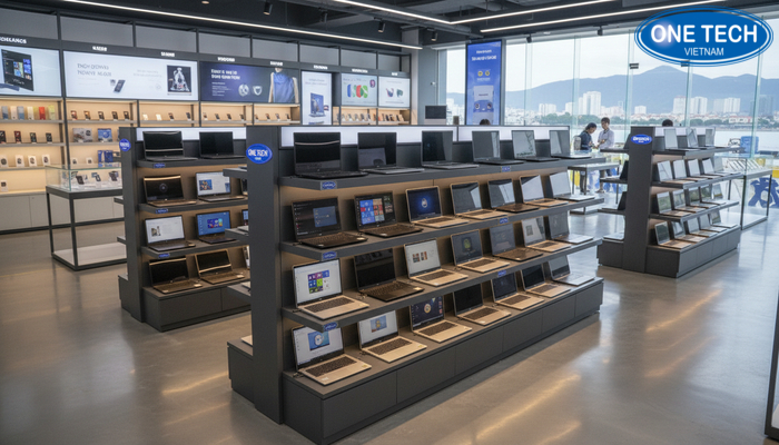 Tổng hợp hình ảnh kệ trưng bày laptop đa dạng mẫu mã cho cửa hàng công nghệ