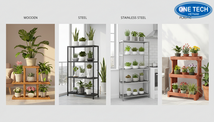 Bảng so sánh chất liệu kệ trưng bày cây cảnh kèm minh họa