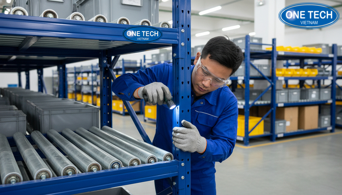 Bảo trì và thay con lăn Minh họa bảo trì kệ con lăn, kiểm tra và thay thế con lăn hỏng