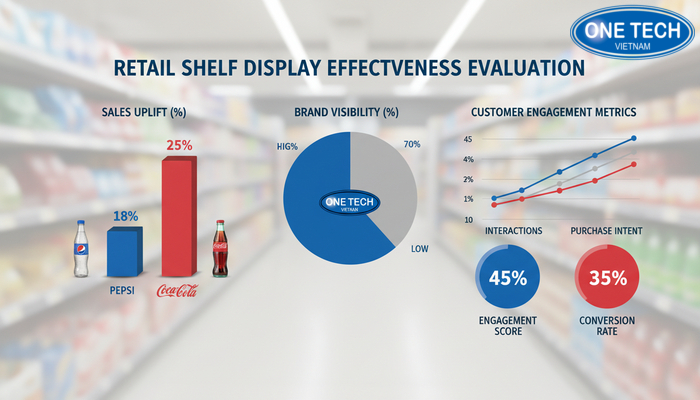Đánh giá hiệu quả kệ quảng cáo Pepsi, Coca Biểu đồ minh họa đánh giá hiệu quả trưng bày kệ quảng cáo