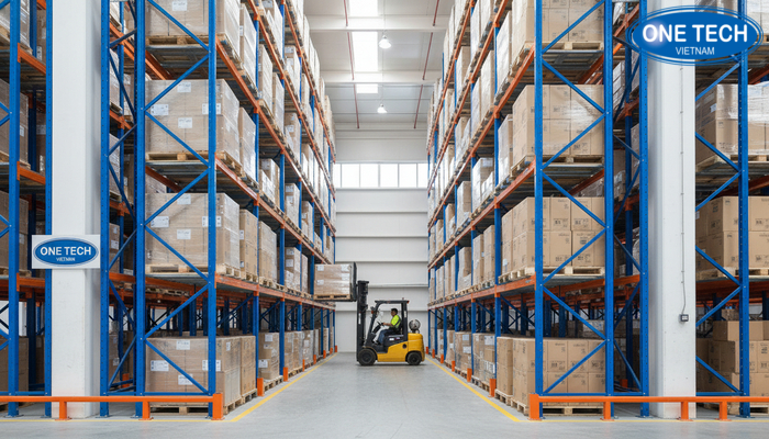 Minh hoa xe nang di chuyen trong long ke drive in pallet