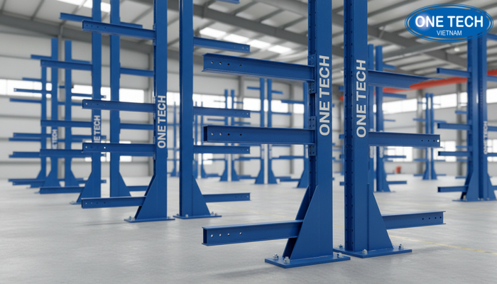 Sơ đồ cấu tạo kệ tay đỡ gồm cột đứng, tay đỡ và phụ kiện