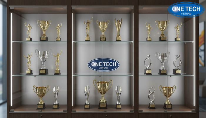 Đèn LED trong tủ trưng bày cúp Đèn LED ánh sáng trung tính trong tủ trưng bày cúp giúp nổi bật sản phẩm