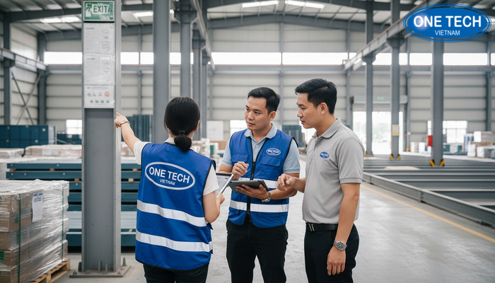Đội ngũ kỹ sư OneTech khảo sát và tư vấn phương án kệ sàn Mezzanine tại Đà Nẵng